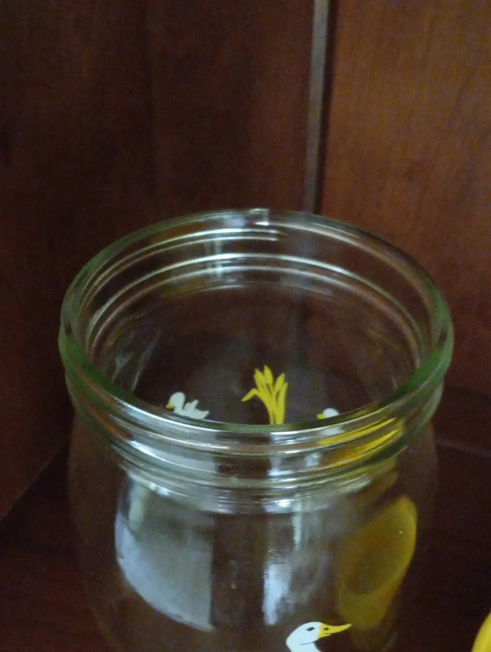 Vintage Carlton Yellow-Lidded Glass Jar with Duck Graphics